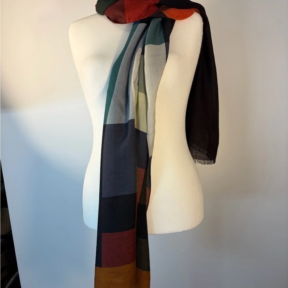 Akris Multicolor Patterned Cashmere  Silk  Blend Scarf. Large and Light Weight